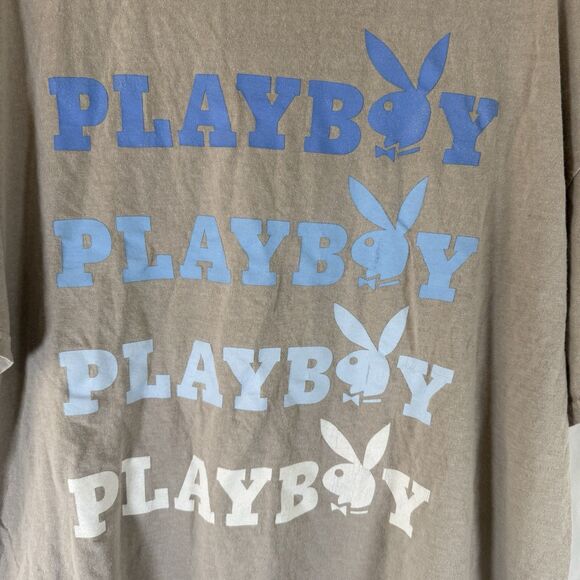 Playboy Shirt Size XL 100% Cotton Tan Crew Neck Short Sleeve Bunny Printed - Picture 7 of 7